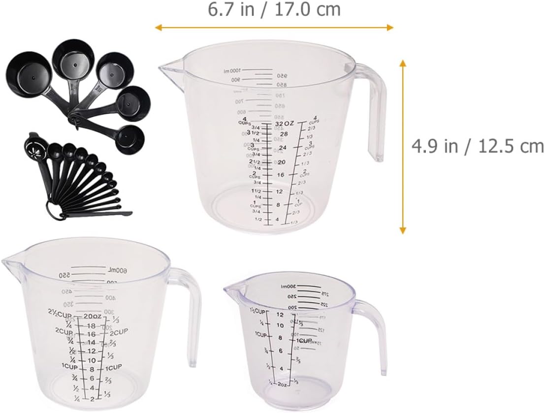 SECFOU 20pcs Measuring Cups and Spoons Set with Plastic Material, Scale Marked for Liquid and Dry Ingredients, Kitchen Measuring Tools for Baking and Cooking Use