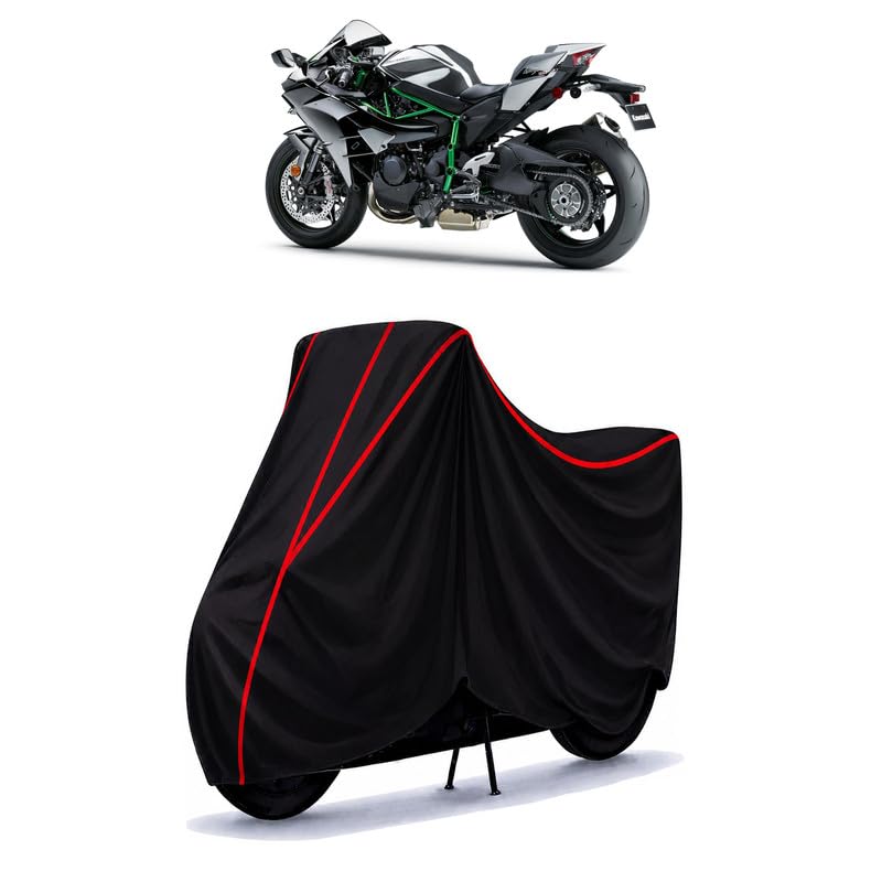 Image of Ninja H2 BS6 Water Resistant Bike Cover for All Motorcycles & Rain | Heavy Duty Taffeta Fabric | UV Protection, Dustproof, Scratchproof | All Weather Two Wheeler Body Cover with Elastic Bottom