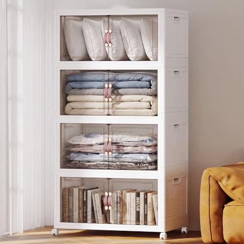 UAMFURI 700QT Stackable Storage Bins with Lids, Storage Cabinet with Wheels