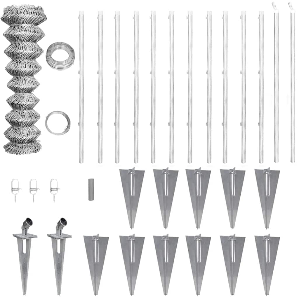 Set completo di recinzione in rete metallica, 25 x 1,5 m, zincata