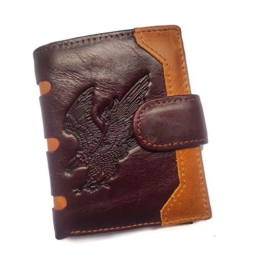 East Rain Men's Cool Eagle Wolf Horse Totem Cowhide Leather Vertical Wallet Zipper Multi-card Cardholder (Eagle Totem A)