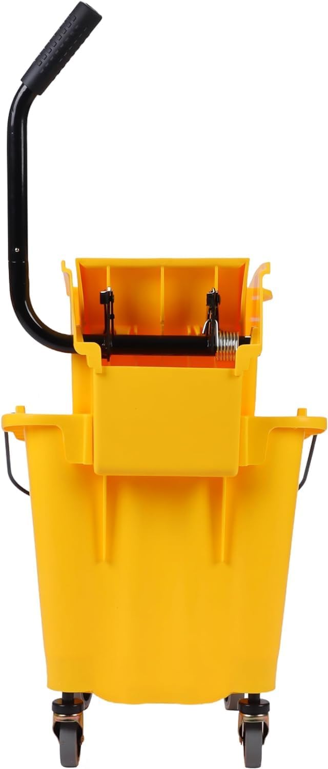 Markson Premium 35-Quart Commercial Yellow Mop Bucket with Side Press Wringer - Ideal for Professional, Industrial, Business, and Household Use - Durable and Efficient Cleaning Solution
