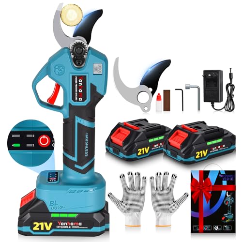 Yanhama Forbici Potatura a Batteria 40 mm, Apertura a 4 Fasi, Lama SK5, Forbici Elettriche con 2× 2000mAh Batterie, Motore Senza Spazzole, Schermo LCD, per Frutteti, Paesaggistica e Giardinaggio