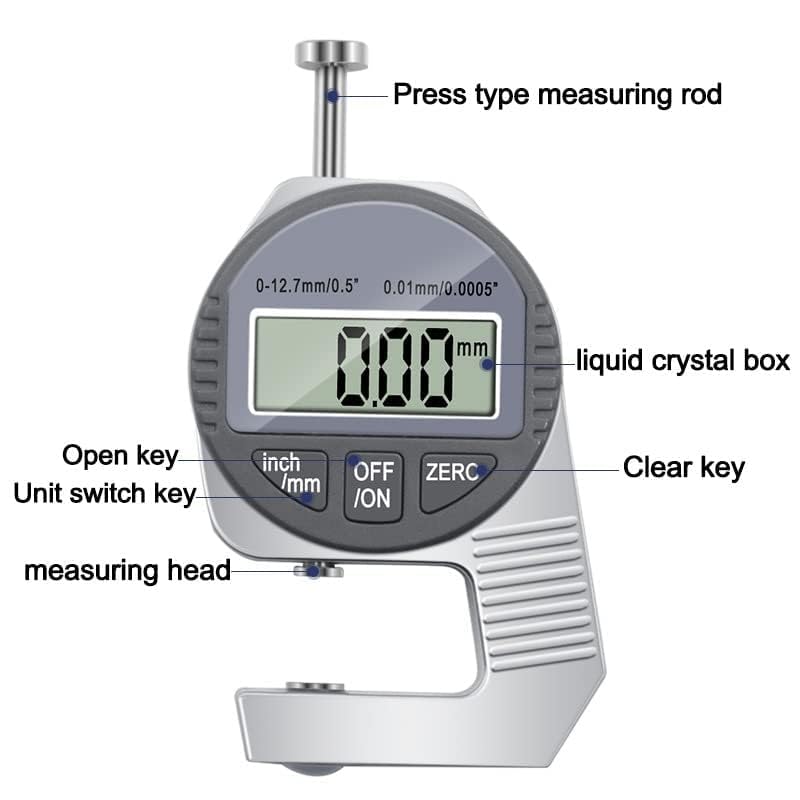 Image of Digital Dial Thickness Gauge - Precision Measurement Tool (0-12.7mm / 0-0.5 inch) (Digital Dial Gauge 12.7mm)