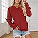 Women's V-Neck No Hood Sweater Casual Lightweight Plain Tunic Top Drop Shoulder Pullover Sweatshirts with Pocket (Red,Large)