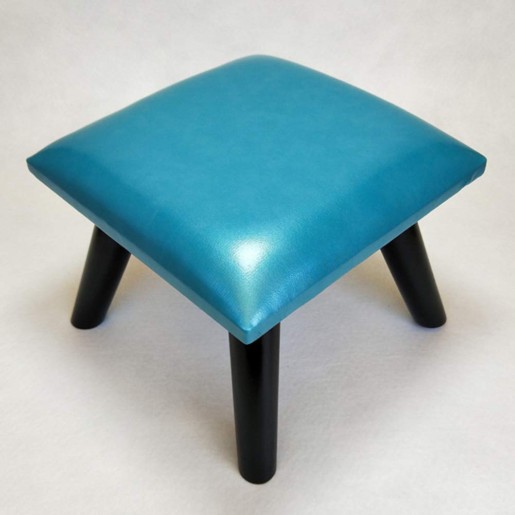 Repose-pieds pouf ottoman en cuir et bois pour petit espace de salon