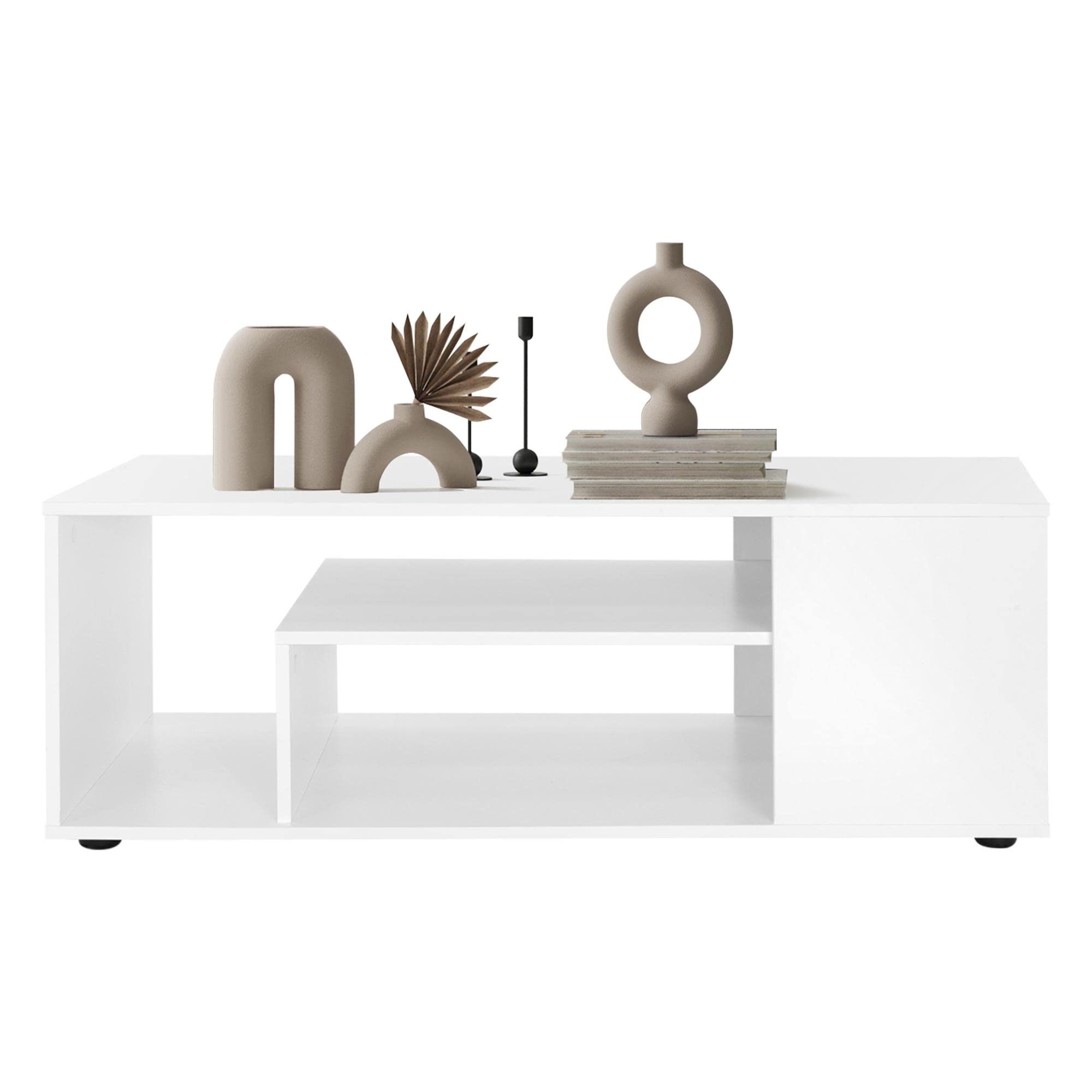 ML-Design Tavolino da caffè per Salotto 110 x 50 x 41 cm con Ripiani Tavolo da Divano Moderno con Spazio di Stoccaggio in Truciolato Rivestito Bianco Mobili da Soggiorno