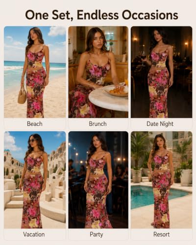 Image of Two Piece Skirt Set Women Maxi Long Skirt and Top Outfit