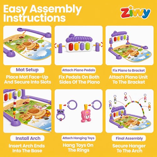 Image of Purple Play Gym for Babies 0 to 18 Months | Play Mat with Baby Hanging Toys for Newborn | Baby Mats for Floor | Baby Products All New Born Combo| New Born Baby Essentials & Gifts