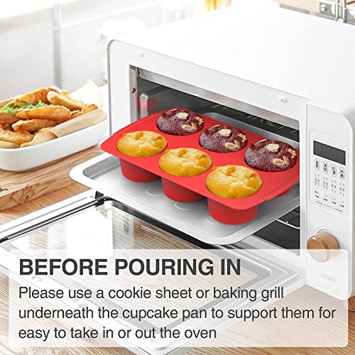 Aokinle Silicon Texas Muffin Pan, European Lfgb Cupcake Jumbo Pan 6 Cups, Non-Stick Deep Big Cupcake Baking Pan, Silicone Large Egg Muffin Molds, Muffin Tins Bpa Free, Set Of 2 #TOP4