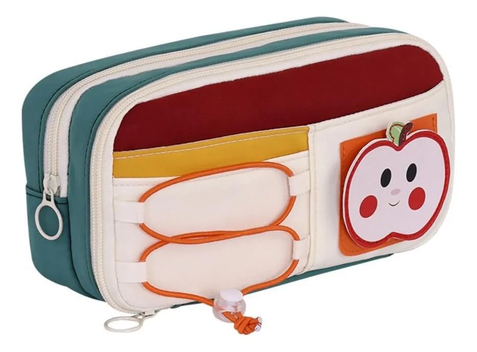 Image of Alokik Apple Red Pencil Pouch for Girls, Large Capacity Multi-Compartment Zipper Pencil Case with Front Pocket & Elastic Organizer, Cute Aesthetic Stationery Bag (Apple - Red)