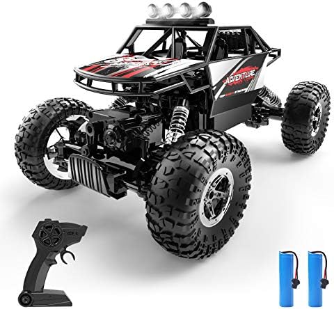 DEERC RC Cars Remote Control Car 1:14 Off Road Monster Truck,Metal Shell 4WD Dual Motors LED Headlight Rock Crawler,2.4Ghz All Terrain Hobby Truck with 2 Batteries for 90 Min Play,Boy Adult Gifts