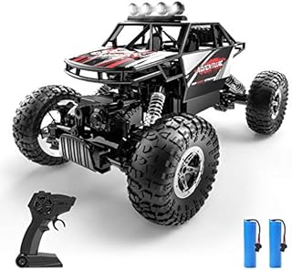 DEERC RC Cars Remote Control Car 1:14 Off Road Monster Truck,Metal Shell 4WD Dual Motors LED Headlight Rock Crawler,2.4Ghz All Terrain Hobby Truck with 2 Batteries for 90 Min Play,Boy Adult Gifts