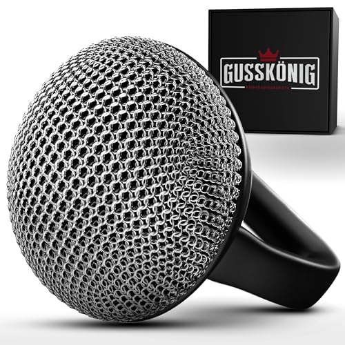 Gusskönig Gusseisen Ringreiniger- Hochwertiger Edelstahl Ringreiniger für Effektive und schonende Reinigung von Gusseisenprodukten - Schützt Patina (Ringreiniger mit Silikongriff)