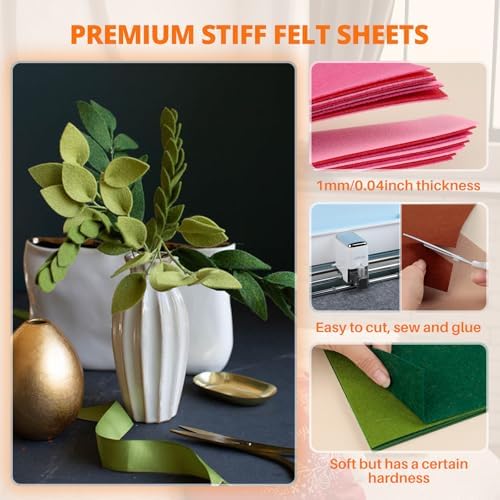 HTVRONT Felt Sheets for Crafts - 9pcs Stiff Green Felt, 8x12 Sheet, 1mm Fabric, A4 Size Patchwork Craft Supplies - 2