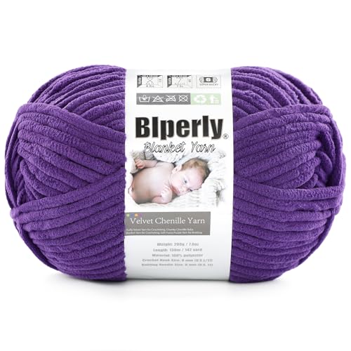 6 Super Bulky Velvet Chenille Yarn for Crocheting - 1 Skein of 200g/7 oz - Ultra Soft Heavy Weight Chunky Knitting Yarn for Baby Blankets, Amigurumi, Home Decor（Dark Purple，1 Skein） by Blperly - Used condition - US$8.01