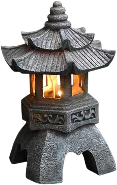 TAKEY Japanese Spire Pagoda Solar Lantern Resin Zen Garden Toro LED 5.5x10in