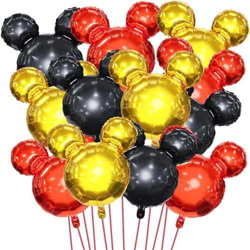 42 Pcs Mouse Head Balloon Black Red Gold Mouse Shaped Balloon Black and Red Balloon Set with Ribbon Cartoon Mouse Party Baby Party Girl Party Kids Birthday Theme Party Decoration Supplies