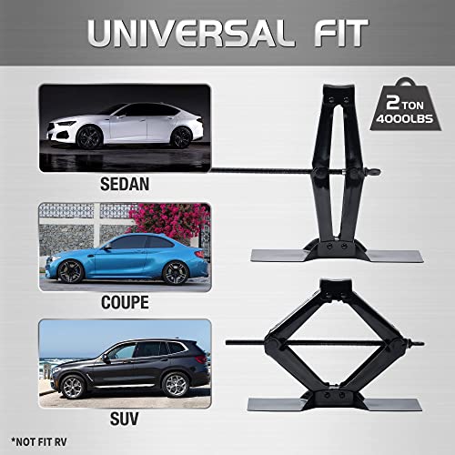 Tonda Scissor Jack For Car, 2 Ton (4,000Lbs) Capacity, Portable Steel Tire Jack With Handle For Sedans Coupes Suvs, Oversized Base, Black #TOP6