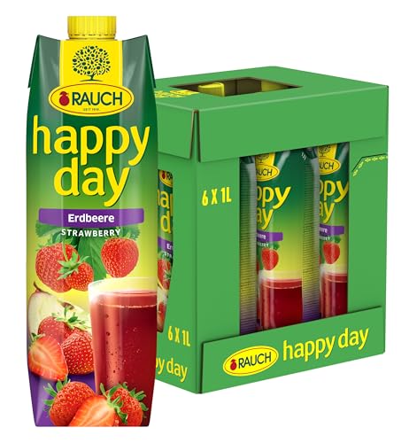 Rauch Happy Day - Prisma Tetra con sabor intenso a fresa refinado con manzana y limón, 6 x 1 litro