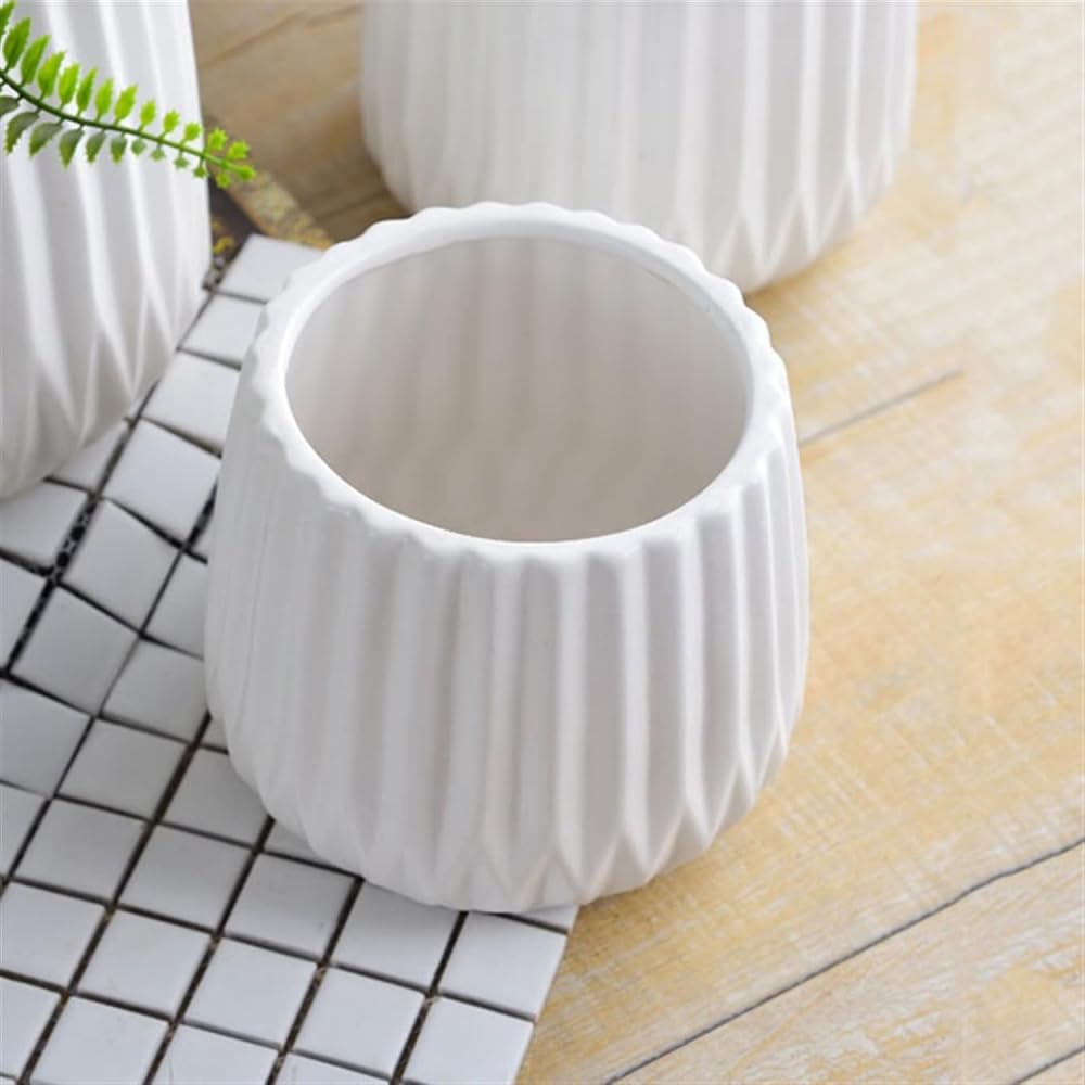 Doniczka na kwiaty Czarna/Biała Ceramiczna Doniczka na Rośliny Nowoczesny Minimalistyczny Styl Doniczka na Rośliny Trwały Pojemnik na Kwiaty Mały Pojemnik na Rośliny Dekoracyjna Doniczka -Biała||Średn