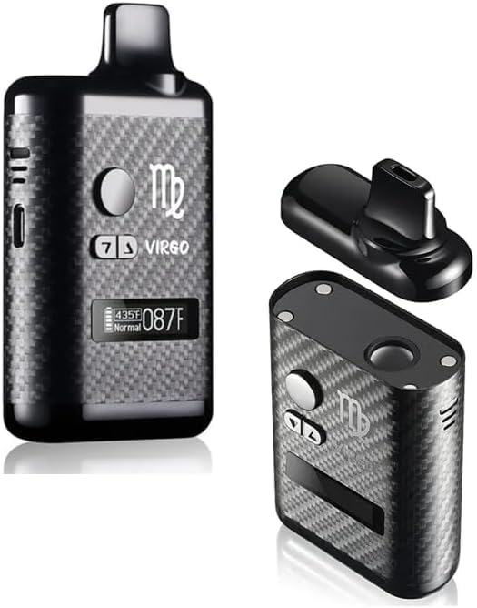 Dry Herb Vaporizer Virgo Kit Vape Pen Magnetic Interface Ceramic Heating Chamber OLED Display Screen Quick Charge Aluminium Body Elegant Design Nicotine Free (Carbon Fibre)