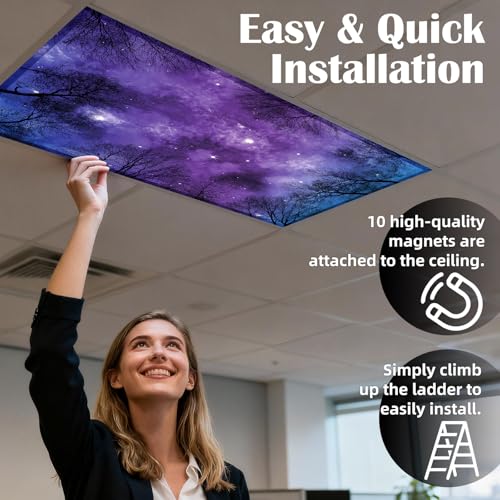 Image of ANGSYLTH 8 Pcs Fluorescent Light Covers - 4 x 2 Feet Covers for Ceiling Lights, 8 x 10 Magnetic Light Filters for Classroom, Office, Hospitals (Forests & Starry Sky)