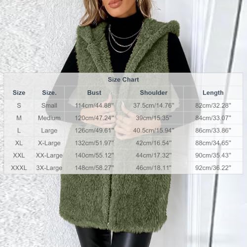 Womens Fuzzy Fleece Vest Hooded Longline Open Front Casual Winter Layering - image 5