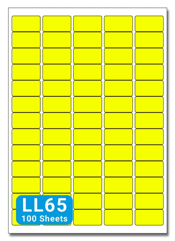 Yellow A4 Labels - 38mm x 21mm 65 to View - LL65-100 Sheets per Box (6500 Self Adhesive Permanent Labels) - Part Number Customark-LL65-Y