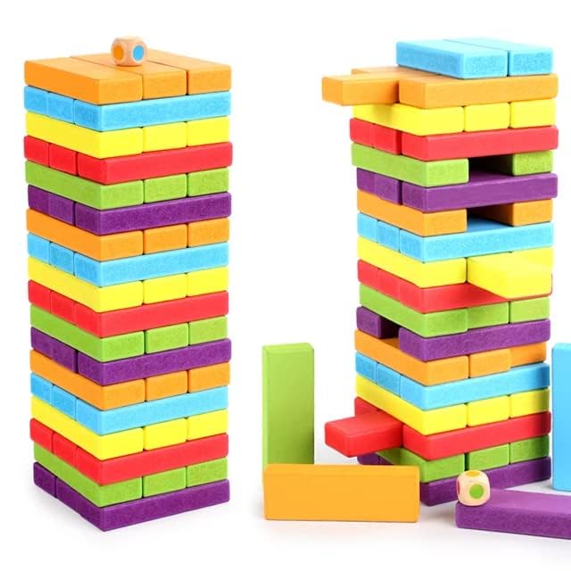 Image of TOYTONIC Montessori Wooden Toys - Colourful Wooden Blocks for Boys 7-14 Years | Indoor Balancing & Building Game | Kids Activity Tower Block for Cognitive Development & Fun
