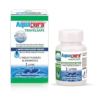 Aquapura Travelsafe, Water Purification Tablets, 100 Tablets Pack, Each Tablet for 1-2 litres Water (Water Purifiers), 3 Years Shelf Life & Warranty