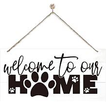 Welcome Sign for Front Door, Front Door Decor Wooden Hanging Sign for Wall Decor, Welcome to Our Home, Pet Lover Wall Signs, Rustic Funny Wooden Outdoor Hanging Decoration 13.8X6.9 inches