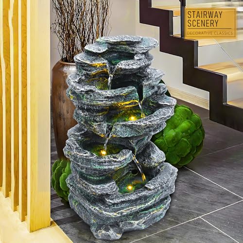 Cadciehe 6-Tier Rock Water Fountain with LED Light