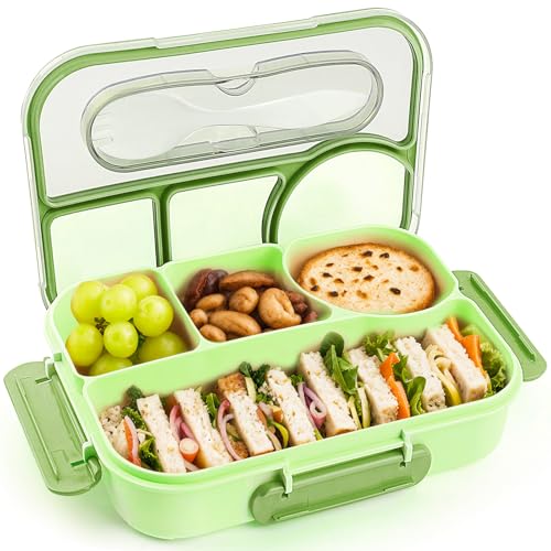 Image of EASYFUN Bento Box Adult, Lunch Box, 4-Compartment Lunch Containers, Drop-Proof, Dishwasher Safe & Made with BPA-Free Materials (Green)