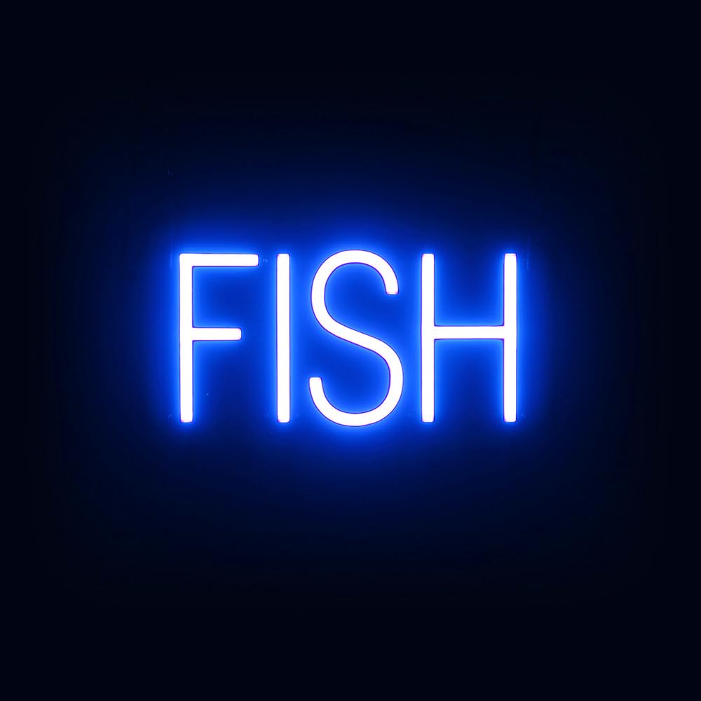 SpellBrite LED Neon FISH Sign for Business - Blue, 14" x 6"