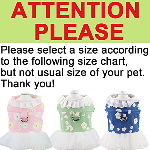 Dog Dress With Harness D-Ring Puppy Pet Clothes Outfit Shirt Flower Costume For Small Girl Dogs Daisy (Small, Green) #TOP3