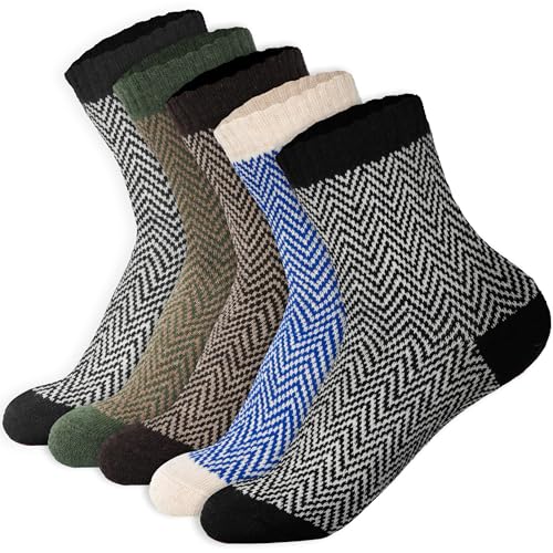 Image of LOCONHA Womens Wool Socks 5 Pairs Winter Warm Sock Thick Knit Cabin Cozy Crew Soft Socks Gifts for Women