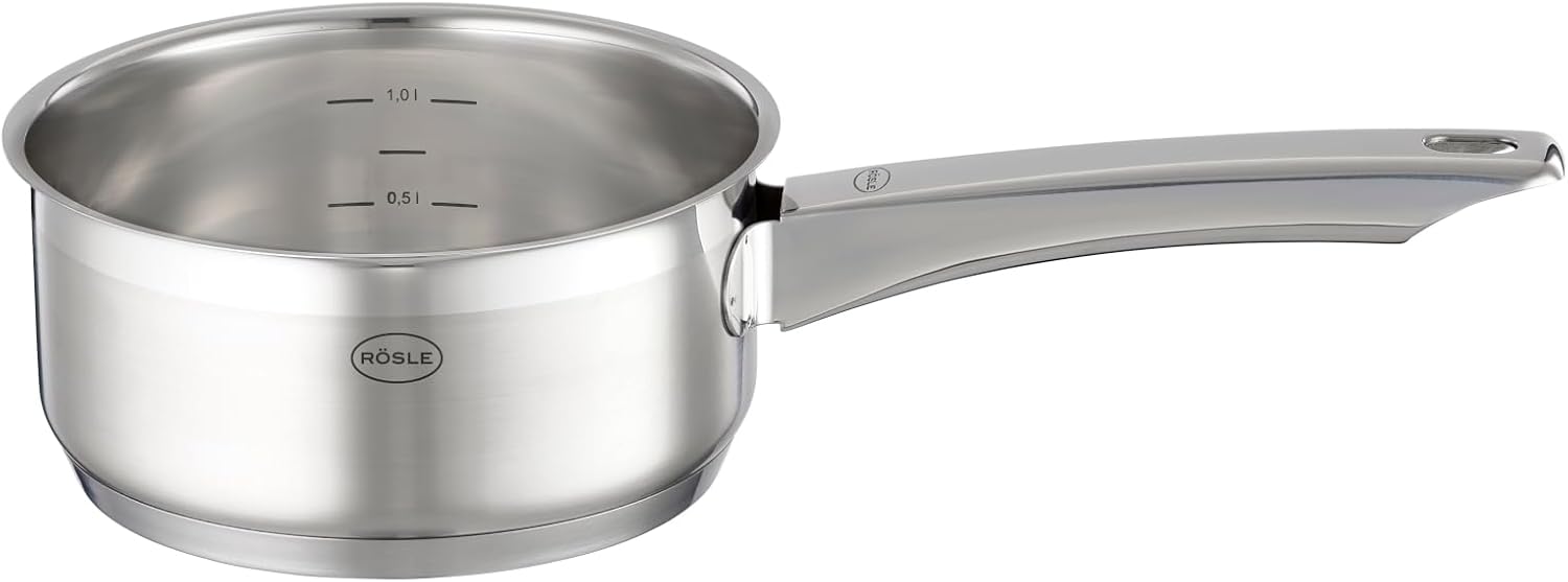 RÖSLE CHARM 4-Piece Saucepan Set, High-Quality Universal Pot Set with 3 Saucepans and 1 Saucepan, 18/10 Stainless Steel, Glass Lid, Inner Scale, Suitable for Induction, Dishwasher Safe