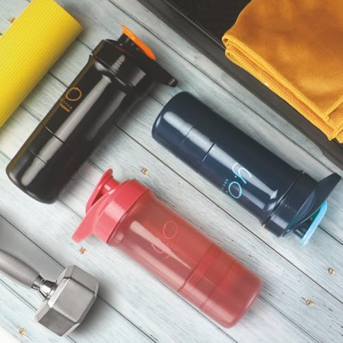 Image of Nayasa Plastic Cross Fit Gym Shaker Bottle | 630ml | BPA-Free Shaker with 2 Storage Compartments | Leakproof Gym Bottle for Protein Shakes | Sports & Fitness Shaker for Men & Women | Black
