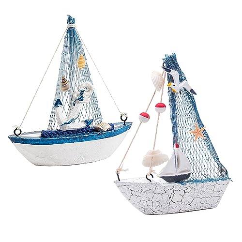 Dtoterul Modèle de voilier 2 Pièces Modèle Décoration Bois Nautique Ornements de voilier Voilier en Bois Mini Voilier Modèle Nautique Voile Bateau...