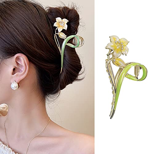 Flower Metal Hair Claw Clips Yellow Lily Hair Claw Large Hair Clips Nonslip Hair Barrettes Strong Hold Hair Clamps Cute Hair Clips For Women Girls Flower Hair Accessories Hairpins For Thick Thin Hair #TOP9