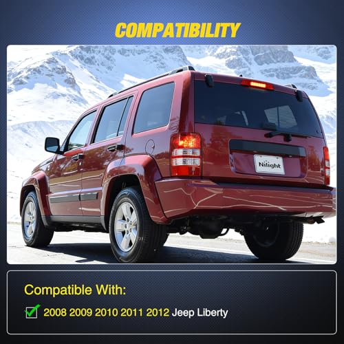 Image of Nilight Third Brake Light Tail High Mount 3rd Stop Lights Red Lens Compatible with Jeep Liberty 2008 2009 2010 2011 2012 Van SUV Rear Center Cab Lamp