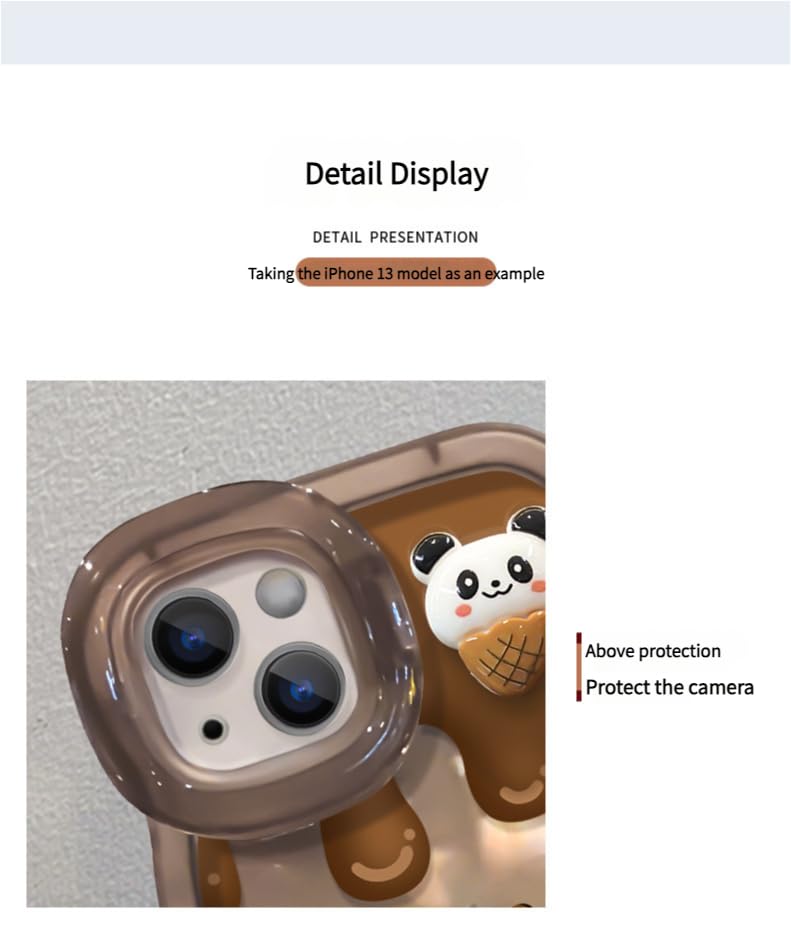 Image of COVERLY 3D Cute Creative Bear Panda Cartoon Chocolate Coffee Decor Wave Curly Edge Invisible Double Phone Stand Holder Hard Happy Doll Cover Girly Charm Case for Apple iPhone 17 (Brown)