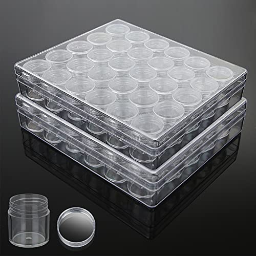 STARVAST Lot de 2 Boîte de Rangement Diamond Painting, 30 Petits Pots en Plastique Transparent Amovible avec Couvercle, Petite Boîte Ronde pour DIY, Bijoux, Boucles d'oreilles, Paillettes et Broderie Cover