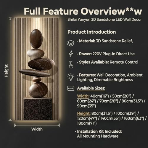 3D Sandstone Wall Art, LED Lighted Sculpture, Modern Frameless Wall Decor