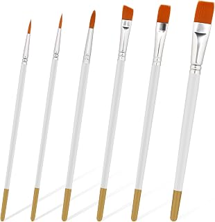 6 PCS Cake Painting Brushes Set Food Safe Paint Brushes, Soft Cake Decorating Brush Kit, Craft Basting Brush Fondant Tools for Dusting Edible Glitter Pastry Cookie Baking Decoration (White)