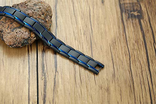 MEALGUET 2-Tone Black and Blue Stainless Steel Celtic Knot Engraved Triquetra Knot Symbol Link Bracelet Wristband for Men, 8.2"4