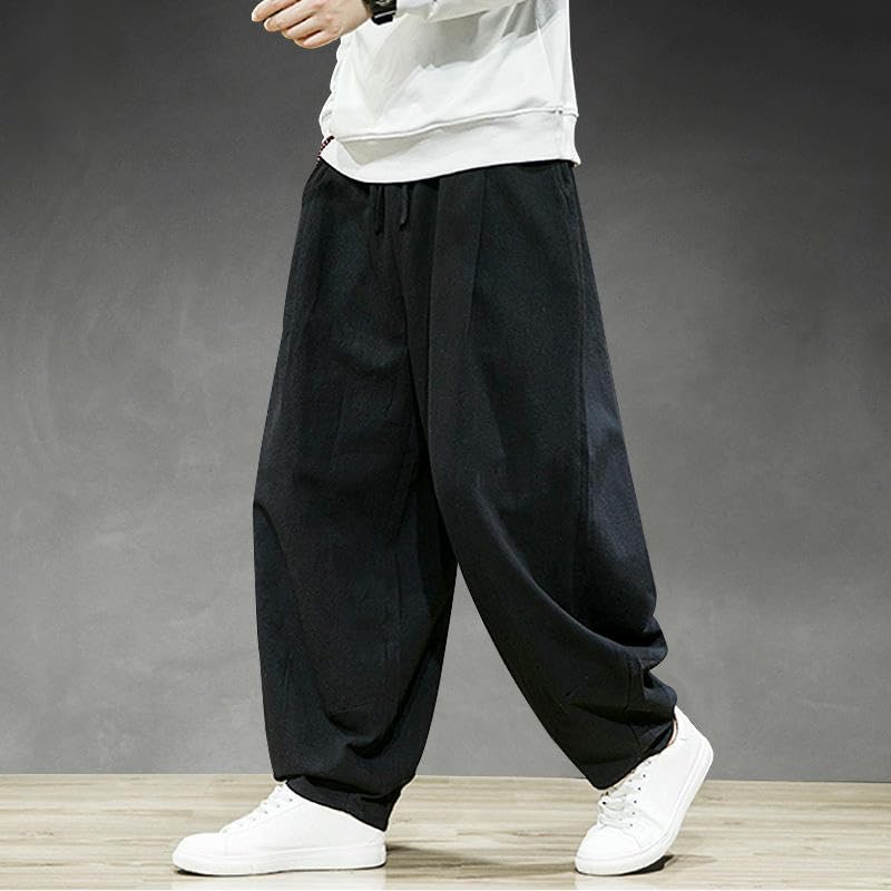 Pantalon lanterne ample homme coton lin jambe large décontracté automne