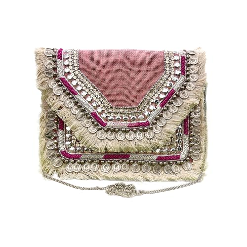 Maresse Women Ethnic Embellished Handmade Designer Boho Bag | Stylish Bohemian Crossbody Purse | Ideal for Festivals, Weddings and Casual Outings| Unique Fashion Accessory (Blush Pink)