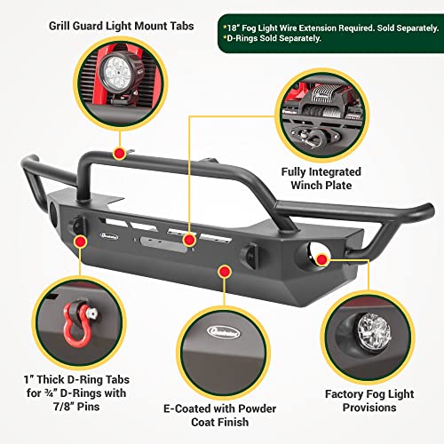 Image of Quadratec QRC Front Bumper with Hoop - Fits Jeep Wrangler JK 2007-2018 - Winch Compatible - Auxiliary Light Tab Mounts - Textured Satin Black Powder Coating - Integrated Fog Light Provisions
